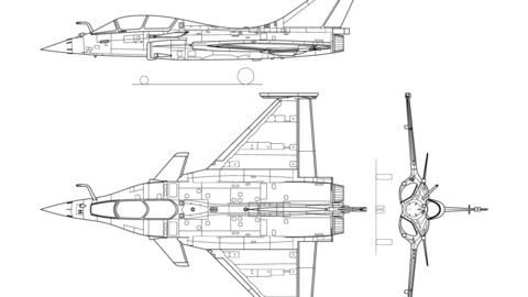 Dassault Rafale 3-view line drawing-svg vector file