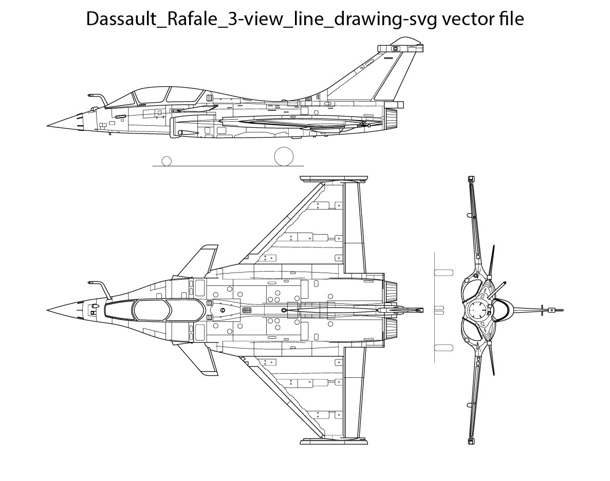 ArtStation - Dassault Rafale 3-view line drawing-svg vector file | Artworks