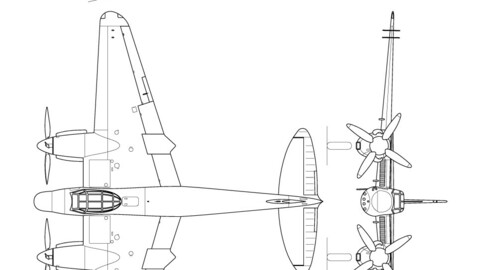 De Havilland Mosquito Mk IX 3-view line drawing-svg vector file