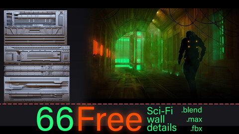 66- Free Sci-Fi wall details- Low poly