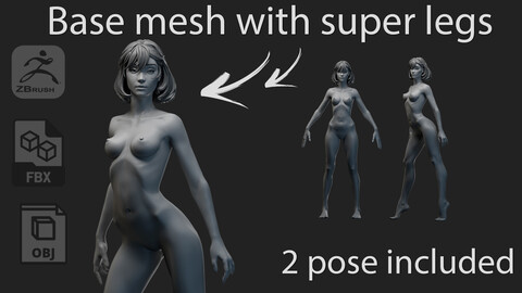 Reina - base mesh female full body #4 (highpoly, stylized)