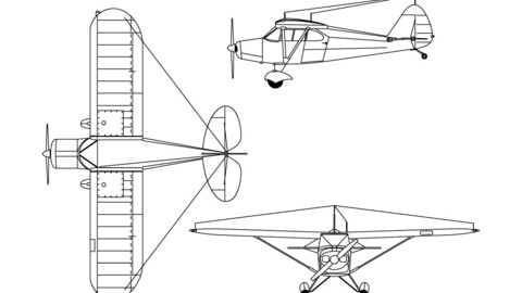 Dreiseitenansicht Piper PA-20-svg vector file