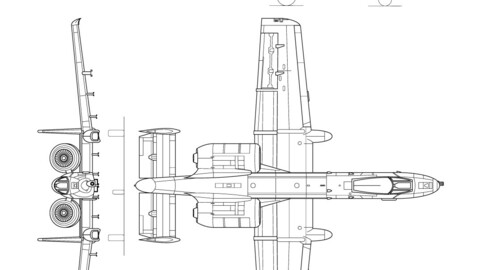 Fairchild Republic A-10 Thunderbolt II 3-view-svg vector file