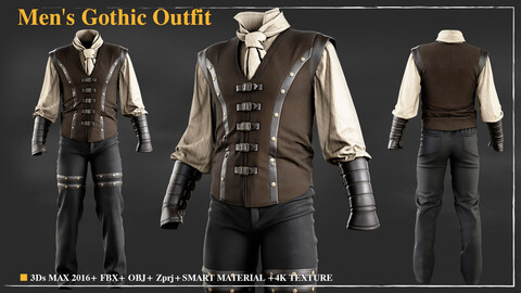 Men's Gothic Outfit 004 / Marvelous Designer / 4k Textures/Smart material / OBJ-FBX