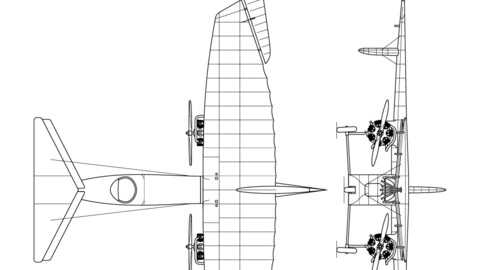 Focke-Wulf F-19 Ente 3-view line drawing-svg vector file