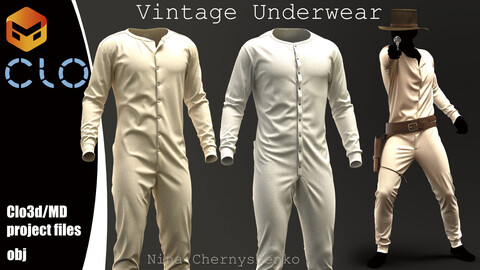 Vintage Underwear. Marvelous Designer/Clo3d project + OBJ.