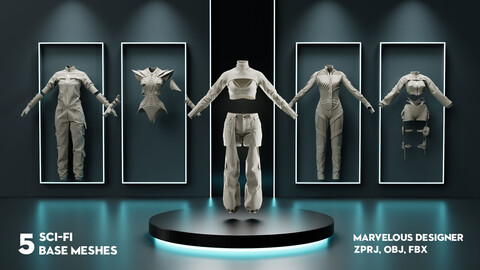 5 Sci-fi Women Clothes _ Base meshes