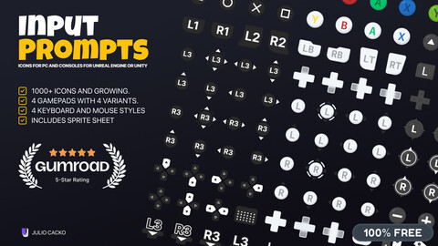 Input Prompts Pack - 1000+ Icons for PC and Consoles for eUnreal Engine or Unity