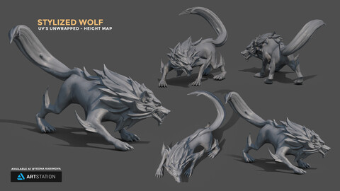 Stylized Wolf | Uv's Unwrapped | Ready to Texture |  Armature Included | FBX | OBJ