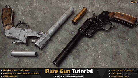 Flare Gun (Hebel Model 1894) / World War / 3D Model + Full Tutorial