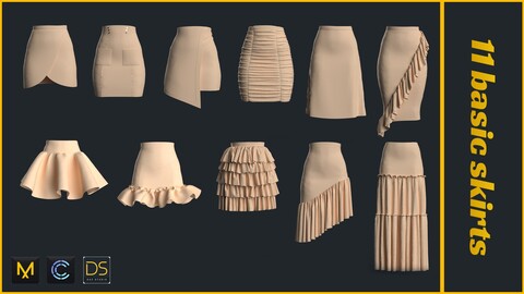 11 basic skirts made in marvelous designer/Clo3D