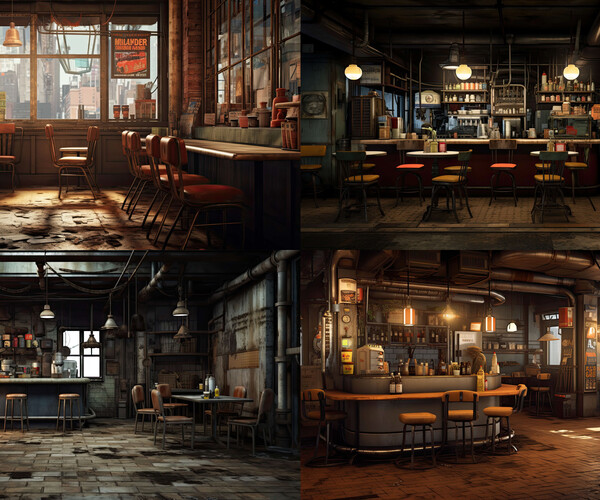 ArtStation - 205 arts - Industrial-Chic Cafe Environment - Interior ...