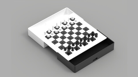 Modern Minimalistic Chess Pieces Set + Chess Board + Minimal Drawers Design 3D Printable STL Files