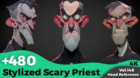 +480 Stylized Scary Priest Head References(4k)