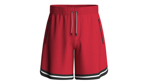 Mens Red Basketball Mesh Shorts With Rib-knit Detailing in the Hemline