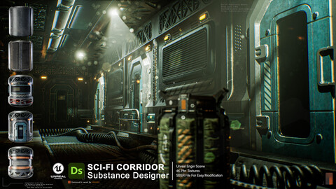 Sci-Fi Corridor (Substance Designer - Unreal Engine) +Sbs Files