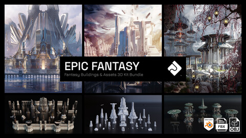 Epic Fantasy Bundle - Nordic, Brutalist & Asian Fantasy Buildings and Environment Assets Blender 3D Kitbash Bundle