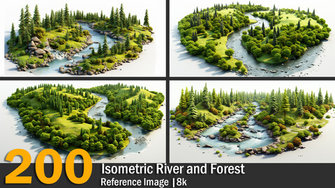 Isometric River and Forest | Reference Images | 8k