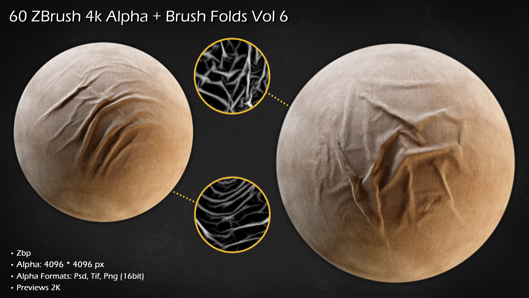 ArtStation - 60 ZBrush 4k Alpha + Brush Folds Vol 6 | Brushes