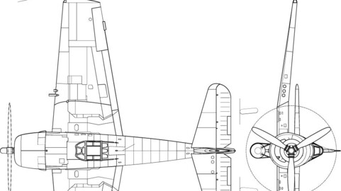 Grumman F6F Hellcat 3-view line drawing-svg vector file