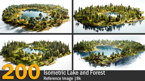 Isometric Lake and Forest | Reference Images | 8k