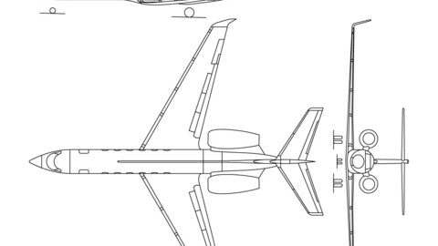 Gulfstream G500 3-view line drawing-svg vector file