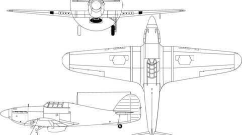 Hawker Hurricane 3-view-svg vector file