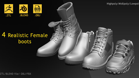 Realistic Leather Boots BASE MESH 3D models. FBX, OBJ, ZTL