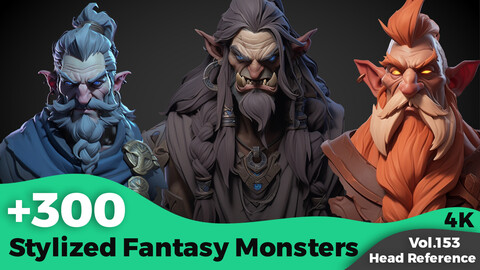 +300 Stylized Fantasy Monster Head References(4k)