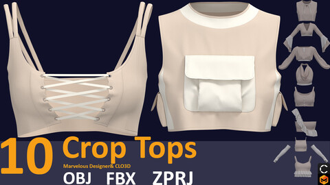 10 basic women's Crop top (VOL.04) Zprj, Fbx, Obj