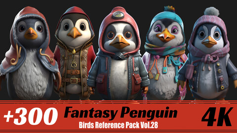 +300 Fantasy Penguin | 4K | Birds Reference Pack Vol.28