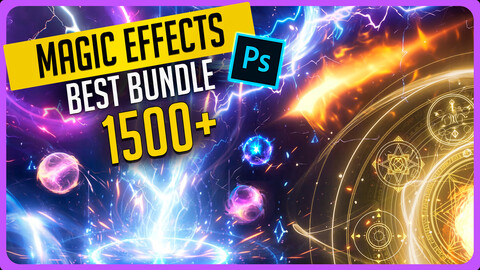 Magic Effects Bundle - 9 Packs Magic Spells, Rune Circles, Glyphs, Magic Blue Golden, Magical Spheres  and much more for Photoshop