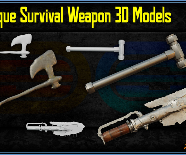 Artstation 50 Survival Weapon 3d Models With Textures Game Ready Vol 1 Game Assets