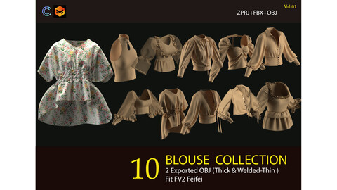 10 Blouse Pack . (VOL 01) ZPRJ+OBJ+FBX