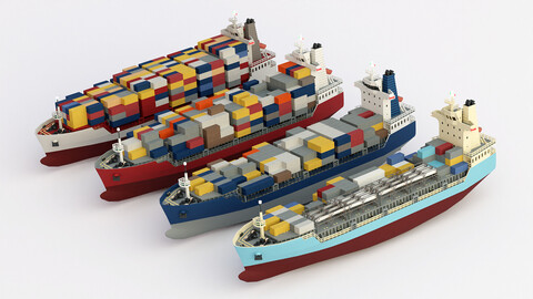 Feeder container ship Low-poly