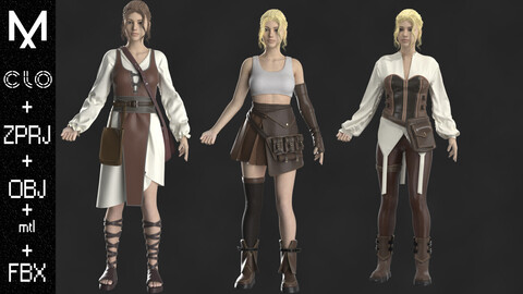 Outfits Female (3) Marvelous designer Clo3d OBJ mtl FBX ZPRJ