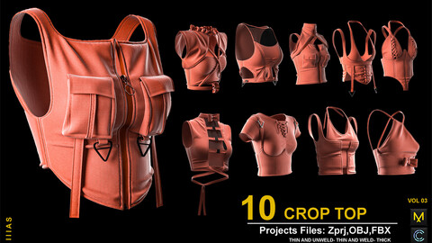 10 CROP TOP VOL 3 (MARVELOUS DESIGNER AND CLO3D)ZPRJ, OBJ, FBX,UV