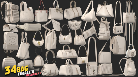 34 models of bag fimale's megapack 85%off/ marvelous & clo3d / OBJ / FBX