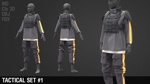 Tactical set #1 / Pants / T-shirt / Armor / Body / Marvelous Designer