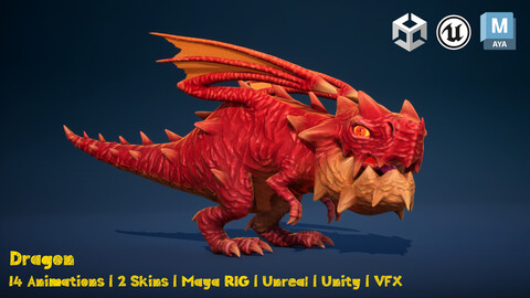 Dragon | RIG | Unreal | Unity | VFX | Animations | Skins | Game ready