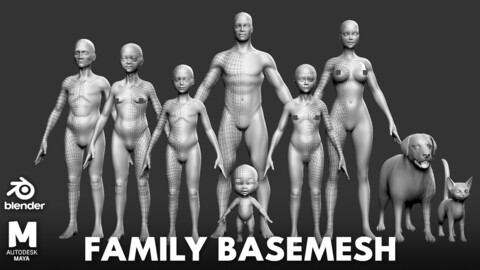 Family Anatomy BaseMesh - Topology + UV map