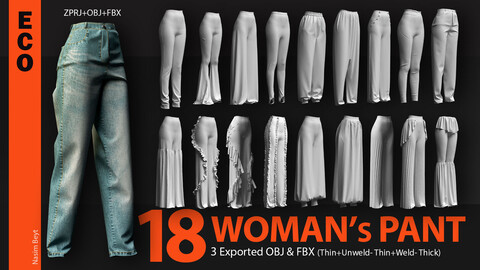 18 WOMEN'S PANTS PACK (ECO.VOL.02). CLO3D, MD PROJECTS+OBJ+FBX
