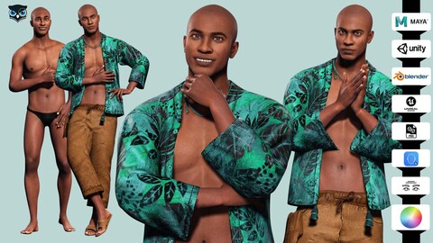 Marcus- Summer Getaway Male Avatar in Tropical Outfit Low-poly