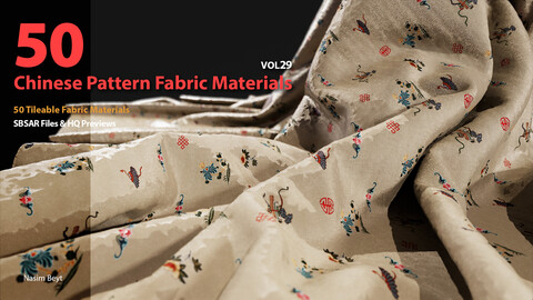50 Tileable Chinese Pattern Fabric Materials-VOL29. SBSAR