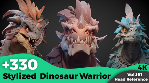 +330 Stylized Dinosaur Warrior Head Reference(4k)