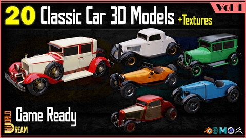 20 Classic Car 3D Models with Textures | Game Ready | Vol 1
