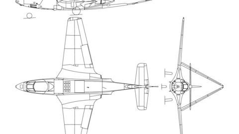 Hawker Sea Hawk 3-view line drawing-svg vector file