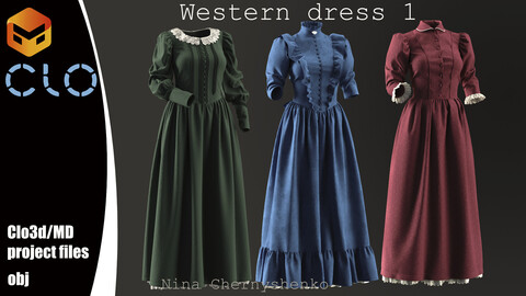 Western dresses 1. Marvelous Designer/Clo3d project + OBJ.