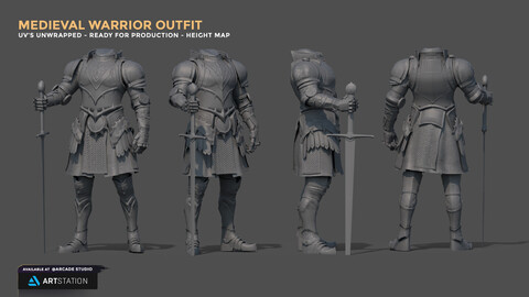 Medieval Warrior Outfit Set | Production Ready | Height Map