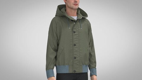 Hooded Bomber Jacket, Marvelous Designer, Clo +obj, fbx